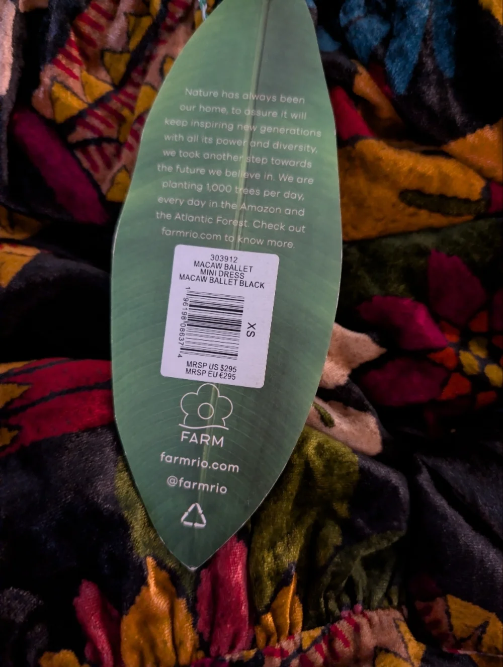 NWT Farm Rio Macaw Ballet Velvet Mini Dress - XS Long Sleeve Mock Neck - Picture 6 of 10